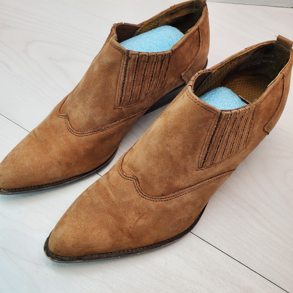 Zodiac Dazey Tan Suede Western Pointed Toe Ankle Boots W 8.5 M Boho Festival